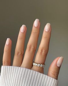 The 25 Best Milky Nails Designs: Manicure Tutorial and Guide Rounded Square Natural Nails, Squoval Milky Nails, Bridesmaid Nails Squoval, Clean Bridal Nails, Sheer Wedding Nails, Squoval Nail Shapes, Clean Professional Nails, Nail Shapes Natural Nails, Natural Nails For Nurses