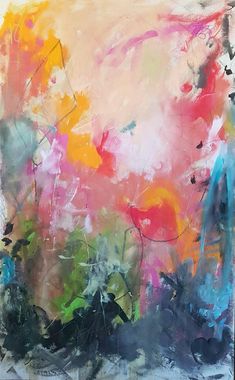 an abstract painting with various colors and shapes