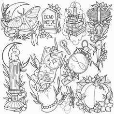 a coloring page with different items for halloween and other things to be colored on it