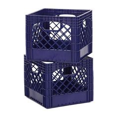 two blue crates stacked on top of each other