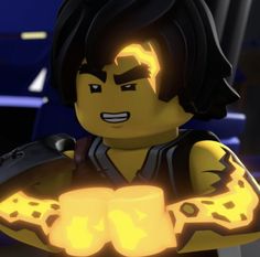 the lego movie character is holding a glowing object