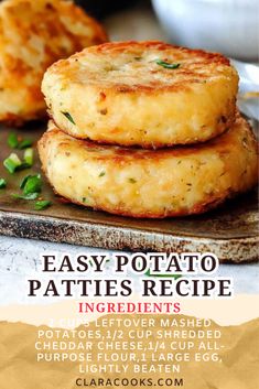 Easy Potato Patties Recipe Potato Patty Recipe, Mashed Potato Patties Leftover, Potato Patties From Mashed Potatoes, Mashed Potatoes Patties, Quick And Easy Potato Recipes, Fried Mashed Potato Patties, Potatoes Patties, Fried Potato Patties, Quick Potato Recipes