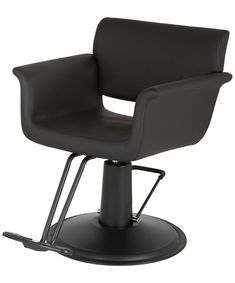 a black chair sitting on top of a metal base