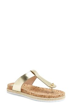 Tory Burch Leather & Cork Thong Sandal (Women) available at #Nordstrom Tory Burch Sandal, Shiny Shoes, Cork Sandals, Birkenstock Sandals, Gold Sandals, Sandal Women, Tory Burch Shoes, Thong Sandals, Pump Shoes