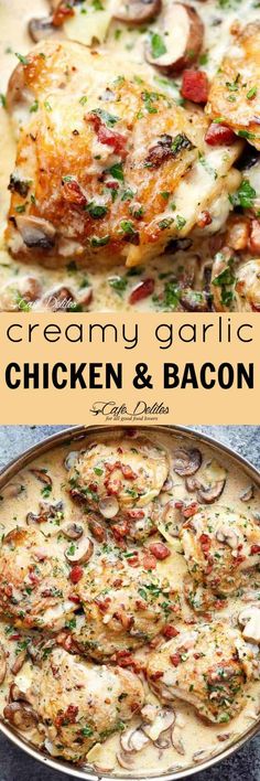 creamy garlic chicken and bacon casserole is an easy dinner that's ready in under 30 minutes