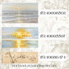 four different types of paintings on white paper with the words horizon painting decals above them