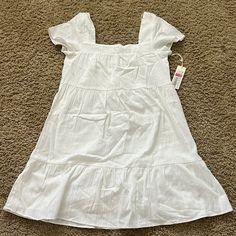 Never Worn, Tag Still On. Xs But Fits S. Good For Church Or Other Easy Going Events Casual Solid Daytime Dress, Casual Solid Color Daytime Dress, White Casual Sundress With Short Sleeves, Casual White Sundress With Short Sleeves, Cotton Short Sleeve Sundress For Brunch, White Short Sleeve Casual Sundress, Cotton Sundress For Brunch With Short Sleeves, Cotton Short-sleeved Sundress For Brunch, Cotton Sundress With Short Sleeves For Brunch