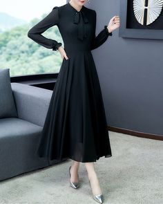 * A high-end midi dress with wide hem, very cool. * Made of quality pearl chiffon, very smooth and comfortable. * With two belts on collar, you can tie it what way you like. * With elastic cuffs, very beautiful. * Material: 100 % polyester * Size: True to US size, US 0-US 20 are available, you can let us know your usual size and height in your order. * Shipping: Free shipping Processing time : 5-7 Business days Delivery time : 7-20 Business days Tracking number available If you need rush order o Elegant Chiffon Midi Dress For Banquet, Spring Long Sleeve Chiffon Dress For Banquet, Chiffon Midi Dress For Banquet, Spring Chiffon Long Sleeve Dress For Banquet, Chiffon Midi Dress For Banquets, Formal Chiffon Midi Length Dresses, Solid Color Long Sleeve Chiffon Evening Dress, Solid Color A-line Long Sleeve Party Dress, Elegant Long Sleeve Chiffon Dress