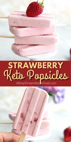 strawberry ketchup popsicles are stacked on top of each other and ready to be eaten