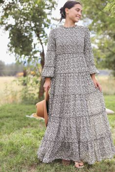 Afternoon in the Orchard Dress | Modest Women's Dresses Maxi Dress For Fall, Swimsuit Ruffles, Green Floral Maxi Dress, Modest Blouse, Blouse Hijab, Bridesmaid Dresses Modest, Swimwear Modest, Lace Long Dress, Modest Top