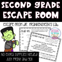 the second grade escape room with text and pictures