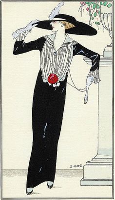 an illustration of a woman in a long black dress