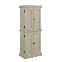 a tall white cabinet with two doors