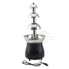 a black and silver water fountain on a white background