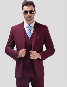 Material: Acetate, Cotton • Style: Flat, Casual, Wedding, Casual, Business • Type: Suits, Skinny, Zipper Fly, Single Breasted • Single Button: Yes • Good Quality: Yes • Wedding Suits For Men: Yes • Jacket+Pant+Vest: Yes • 2005: 908 Fitted Wedding Sets With Suit Collar, Tailored Red Sets For Wedding, Red Fitted Suits For Wedding, Red Three-piece Suit With Suit Collar For Wedding, Burgundy Tuxedo Jacket, Father Of The Bride Outfit, Terno Slim Fit, Terno Slim, Burgundy Tuxedo