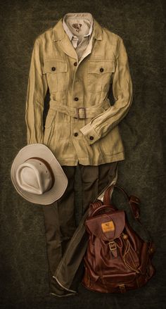 Safari Jacket Outfit Man, Colonial Outfit Men, Australian Safari Outfit, Safari Style Outfit Men, Explorer Outfit Men, Mountain Clothing Style, Safari Outfit For Men, Vintage Explorer Aesthetic, Safari Jacket Men