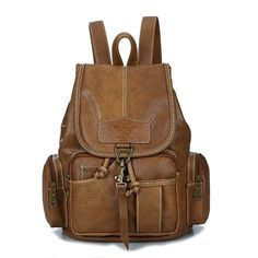 Leather Casual Backpacks Vintage Style Trendy Brown Backpack With Zipper Pocket, Trendy Brown Leather Backpack With Zipper Closure, Brown School Backpack With Zipper Pocket, School Backpack With Zipper Pocket In Brown, Brown Leather Backpack With Zipper Pocket For School, Brown Casual Leather Backpack For Travel, Casual Brown Leather Backpack For Travel, Casual Brown Leather Backpack With Zipper, Trendy Brown Outdoor Backpack