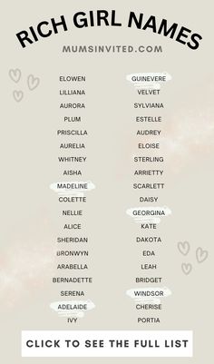 a list of different names in english and spanish with the words'rich girl names '