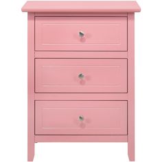 a pink chest of drawers with three drawers