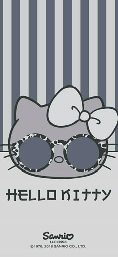 a hello kitty poster with sunglasses on it's face and the words hello kitty written in