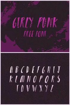 three different types of font and numbers in purple, black, and white colors with the words girl punk