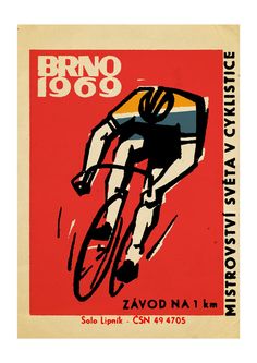 an old poster advertising a bicycle race in the 1960s's, featuring a man on a bike