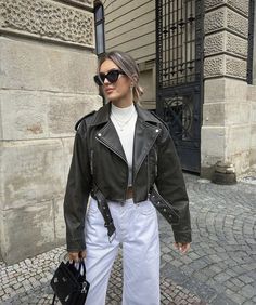 Zara Biker Jacket Outfit, Short Leather Jacket Outfit, Biker Leather Jacket Outfit, Zara Leather Jacket Outfit, Zara Jacket Outfit, Green Leather Jacket Outfit, Zara Biker Jacket, Biker Jacket Outfit, Zara Leather Jacket