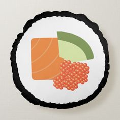 a plate with sushi on it is shown in black and white, as well as the words sushi pillow by sundownning