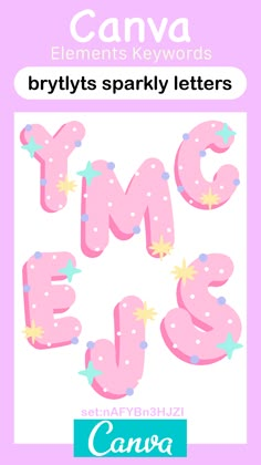 the letters canva are pink and have stars on them