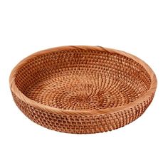 a brown woven basket on a white background