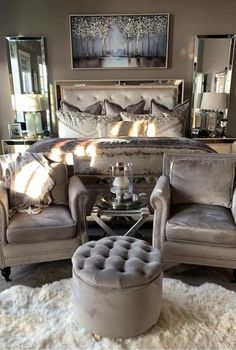 Setting Room Ideas, Teal And Gray Bedroom, Grown Woman Bedroom Ideas, Glam Bedroom Decor, Luxury Bedrooms, Cozy Bedrooms, Luxury Room Bedroom, Glam Bedroom, Classy Bedroom