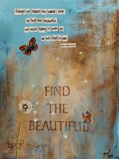 a painting with words and butterflies on it