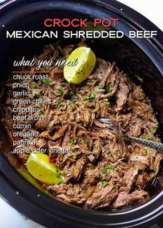 the crock pot mexican shredded beef is ready to be cooked in the slow cooker