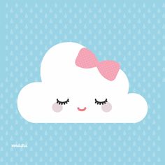 a cloud with a pink bow on it's head