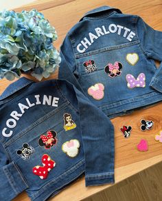 Our Denim jacket is a Seller favorite!! Your child will fall in love with it! Our jacket includes the childs name and 5 patches. If you would like to add any extra patches it will be $3 per additional patch. Although, it is not pictured we can add rhinestones to the jacket for an extra $10. PLEASE INCLUDE IN THE PERSONLIZATION BOX THE NAME OF CHILD AND 5 PATCHES. If there is something you want, but dont see on my page please ask, I offer other patches that are not pictured. IMPORTANT ** Please spot clean the jacket and avoid using the washer/dryer ** Our processing time does vary so please order at least 1 month in advance. Usually can take anywhere from 1 to 3 weeks. We do offer rush orders, please purchase my rush order listing! I may send a picture before shipping to make sure everythin Customizable Blue Denim Jacket, Customizable Cute Denim Jacket, Cute Cotton Denim Jacket, Customizable Cute Cotton Outerwear, Cute Customizable Cotton Outerwear, Customizable Cute Fall Outerwear, Cute Fall Outerwear, Cute Denim Jacket With Patches For Spring, Cute Patched Denim Jacket For Fall