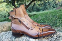 Crafted Leather Jo Ghost Italian Mens Brown Leather Buckle Strap Ankle High Jodhpur Boot With Side Zipper and Button on Storenvy Ankle High Boots Outfit, Buckle Dress, Quality Leather Boots, Dress Boot, Jodhpur Boots, Custom Design Shoes, High Ankle Boots, Italian Men, Mens Fashion Classy