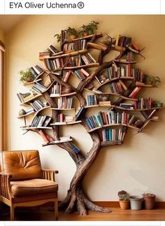 a tree shaped book shelf with books on it