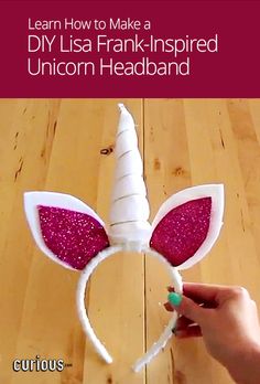 someone is making a unicorn headband out of yarn and felt with the words, learn how to make a diy lisa frank - inspired unicorn headband