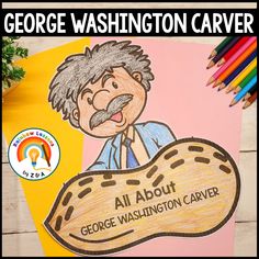 an image of george washington carver coloring book with pencils and colored crayons