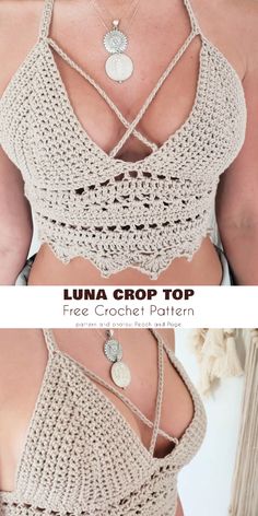 the back of a crochet top with buttons on it, and an image of a