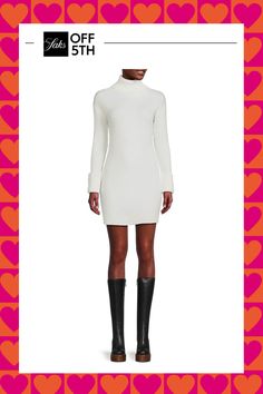 A Chic Mini Dress In Bodycon Silhouette Featuring A Turtleneck And Dropped Shoulders. Turtleneck Long Sleeves Pullover Style Dropped Shoulders Acrylic, Nylon & Polyester Dry Clean Imported Size & Fit About 35.5" From Shoulder To Hem Model Shown Is 5'10" (177cm) Wearing Us Size Small. Womens - W Trend Separates > Saks Off 5th. Renee C.. Color: Ivory. Size: S. Fitted Ribbed Mini Dress For Fall, Trendy Fitted Sweater Dress For Fall, Fitted White High Neck Sweater Dress, Fitted High Neck White Sweater Dress, White Fitted High Neck Sweater Dress, Fitted White Sweater Dress For Fall, White Fitted Sweater Dress For Fall, Fitted White Sweater Dress For Work, White Fitted Sweater Dress For Work