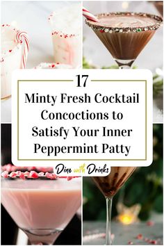 Collage of 4 peppermint cocktails. Peppermint Cocktails, Peppermint Cocktail, Fresh Cocktails, York Peppermint Patty, Peppermint Patty, Minty Fresh, Peppermint Patties, Best Recipes, Merry And Bright