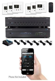 an iphone is being used to connect with the home theater system and other devices that are included in this package