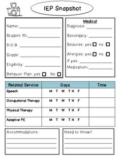 the iep snapshot worksheet is filled with information for students to use