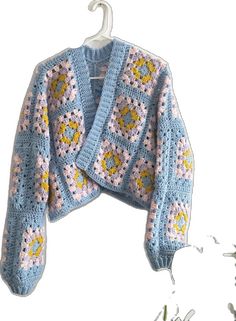 Spring Granny Square Sweater, One Size, Blue Crochet Top For Winter, One Size Granny Square Sweater For Winter, Square Sweater, Granny Square Sweater, Granny Square, Gender Neutral, Ships, Collage