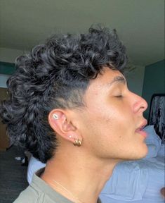 Male Haircuts Curly Mullet, Curly Short Haircuts Men, Short Curly Haircuts Men Thick Hair, Curly Fohawk Haircut, Short Curly Hairstyle Men, Curly Burst Fade Mullet, Curly Mullet Fade, Wavy Mullet Hair Men, Low Taper Curly Hair