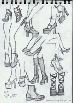 sketches of high heeled shoes and heels for the legs, from an article about how to