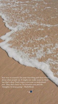 an image of the beach with waves coming in to shore and a quote written on it