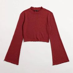 Never Worn. Fits 8/10 Red Ribbed Long Sleeve Tops, Red Cropped Tops For Winter, Red Ribbed Casual Top, Casual Red Ribbed Top, Stretch Ribbed Red Top, Stretch Red Ribbed Top, Flounce Sleeve, Shein Tops, Lettuce