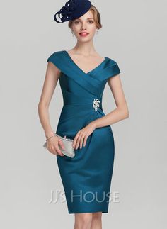 Knee Length Cocktail Dress, Cocktail Dresses Online, V Neck Cocktail Dress, Ruffle Beading, Chiffon Cocktail Dress, Satin Cocktail Dress, Column Dress, Mother Of The Bride Dress, Cocktail Dress Lace